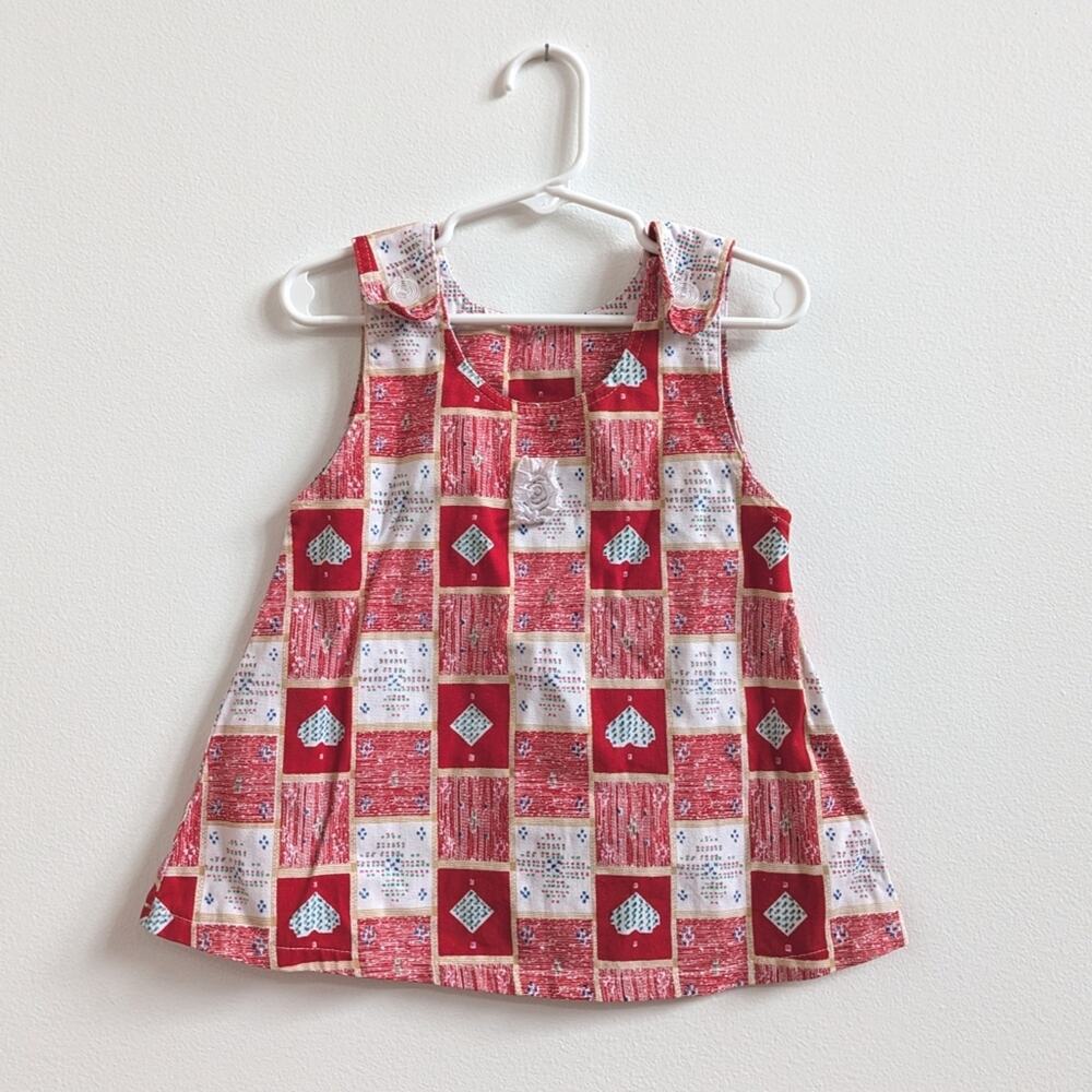 Vtg Tank Top Girls Sz Large 5-6 Red Heart Retro